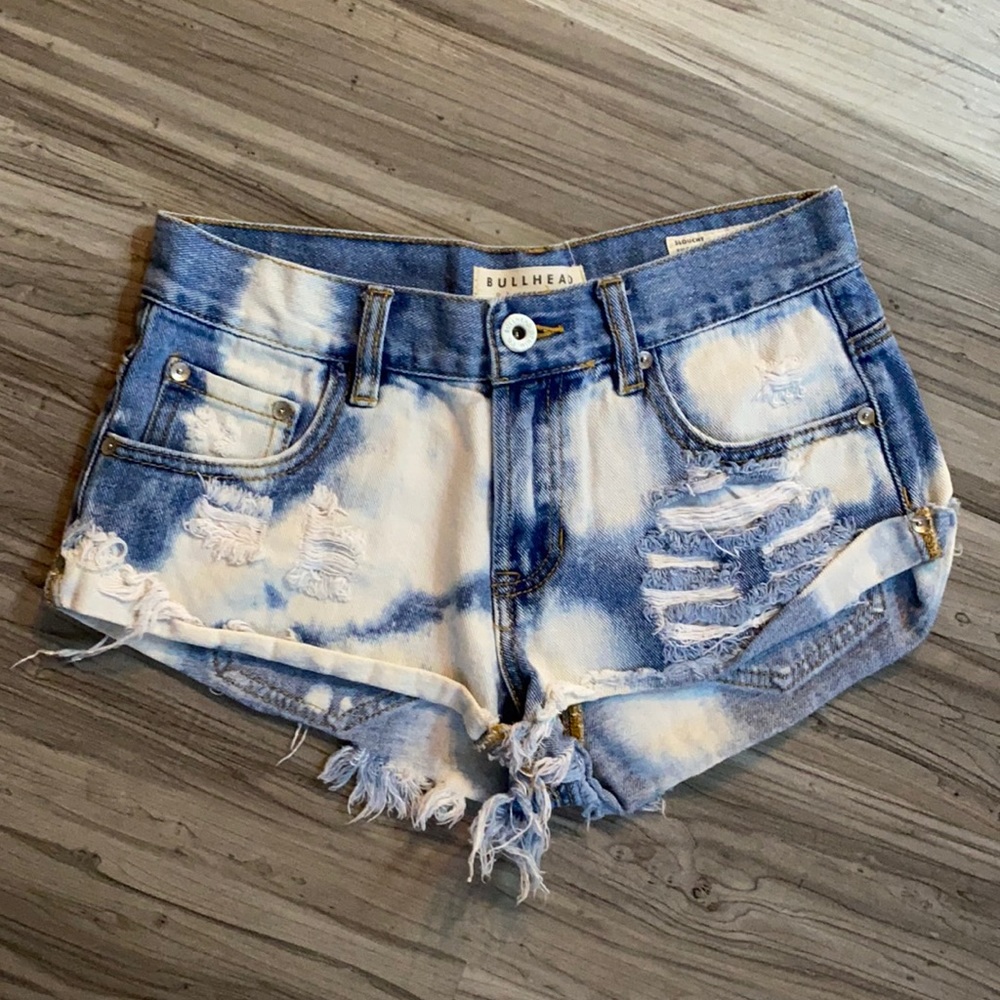 Bleached and ripped short denim shorts